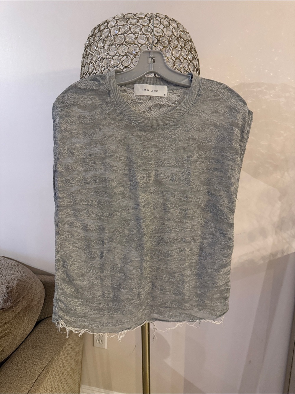 IRO Light Gray Sleeveless Knit Top with Raw Hem size S